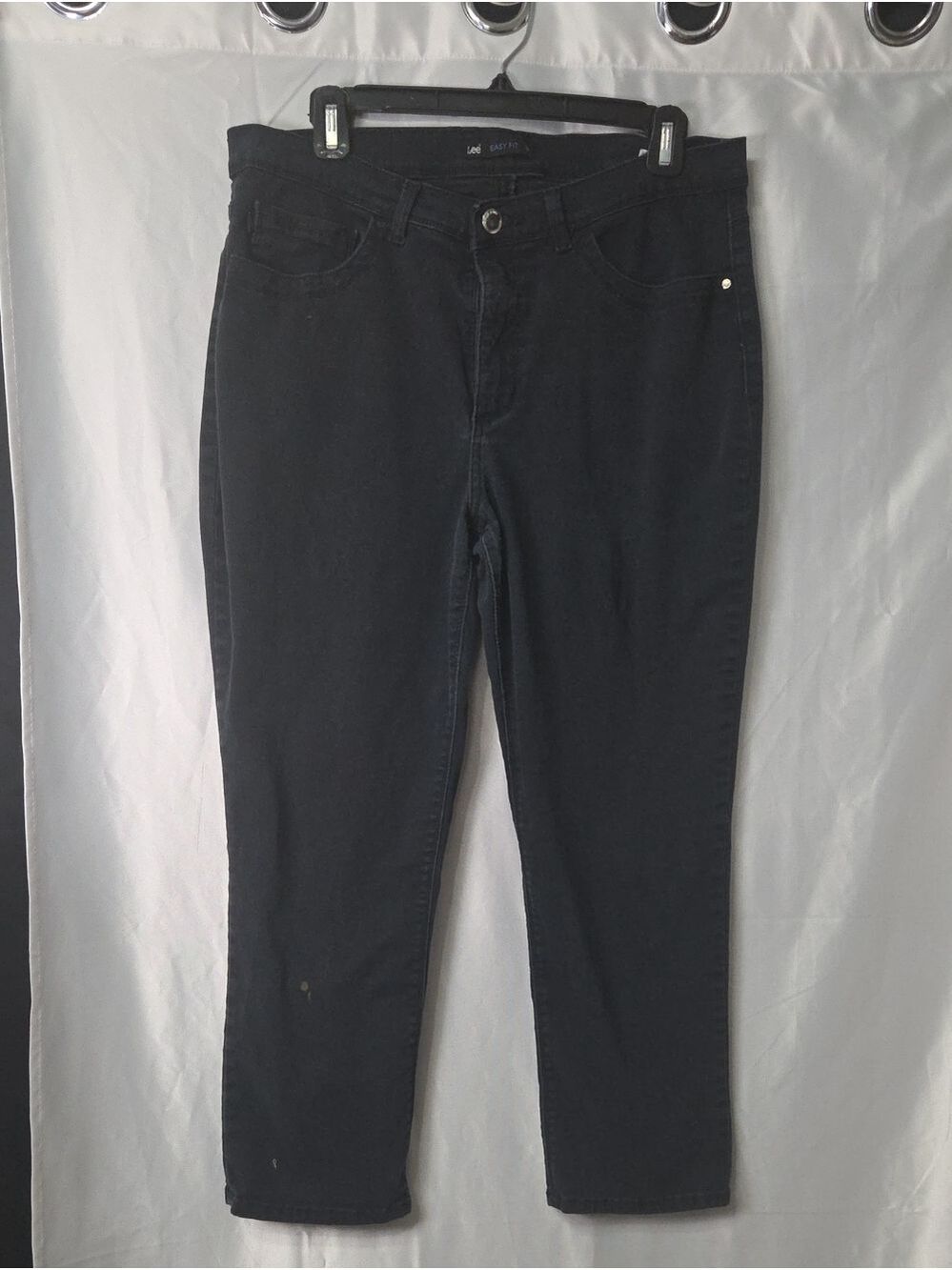 Women's Easy Fit Black Denim Pants Size 14 Short Waist 34" Inseam 24"[1807]